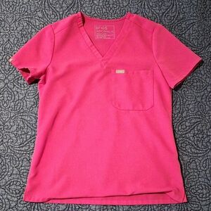 Figs Vivid Pink V-Neck Scrub Top